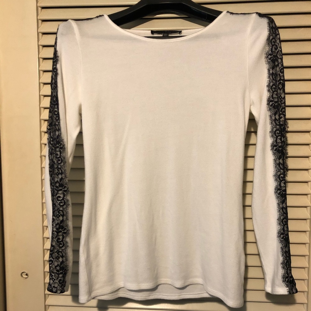 Softest WHBM sweater ever! White w/ black lace, M